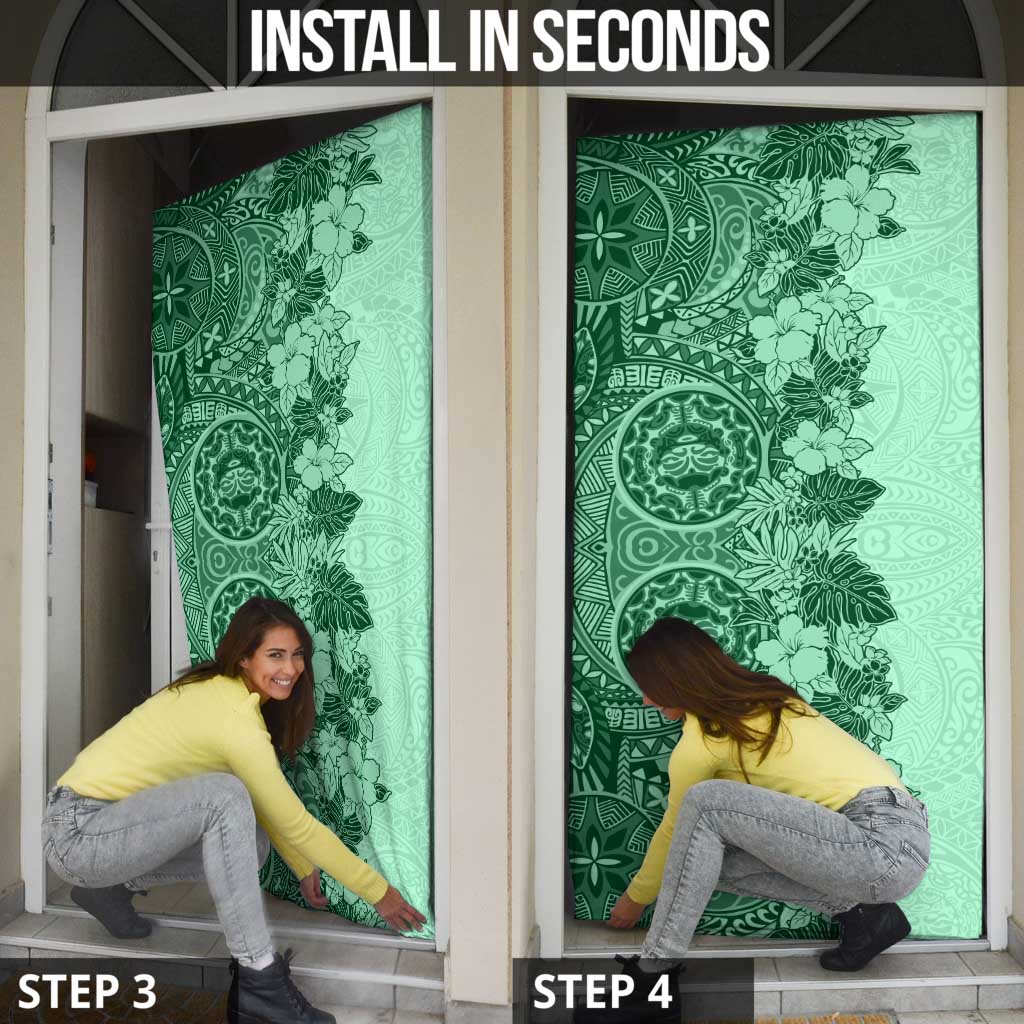 Polynesia Door Cover Hibiscus Hawaiian Tribal Tattoo Retro Green LT9 - Polynesian Pride