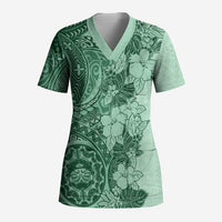 Polynesia Scrub Top Hibiscus Hawaiian Tribal Tattoo Retro Green LT9 Adult Green - Polynesian Pride