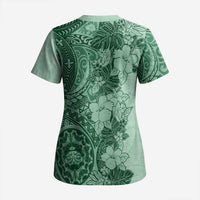Polynesia Scrub Top Hibiscus Hawaiian Tribal Tattoo Retro Green LT9 - Polynesian Pride