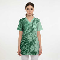 Polynesia Scrub Top Hibiscus Hawaiian Tribal Tattoo Retro Green LT9 - Polynesian Pride