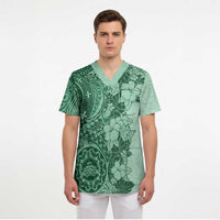 Polynesia Scrub Top Hibiscus Hawaiian Tribal Tattoo Retro Green LT9 - Polynesian Pride