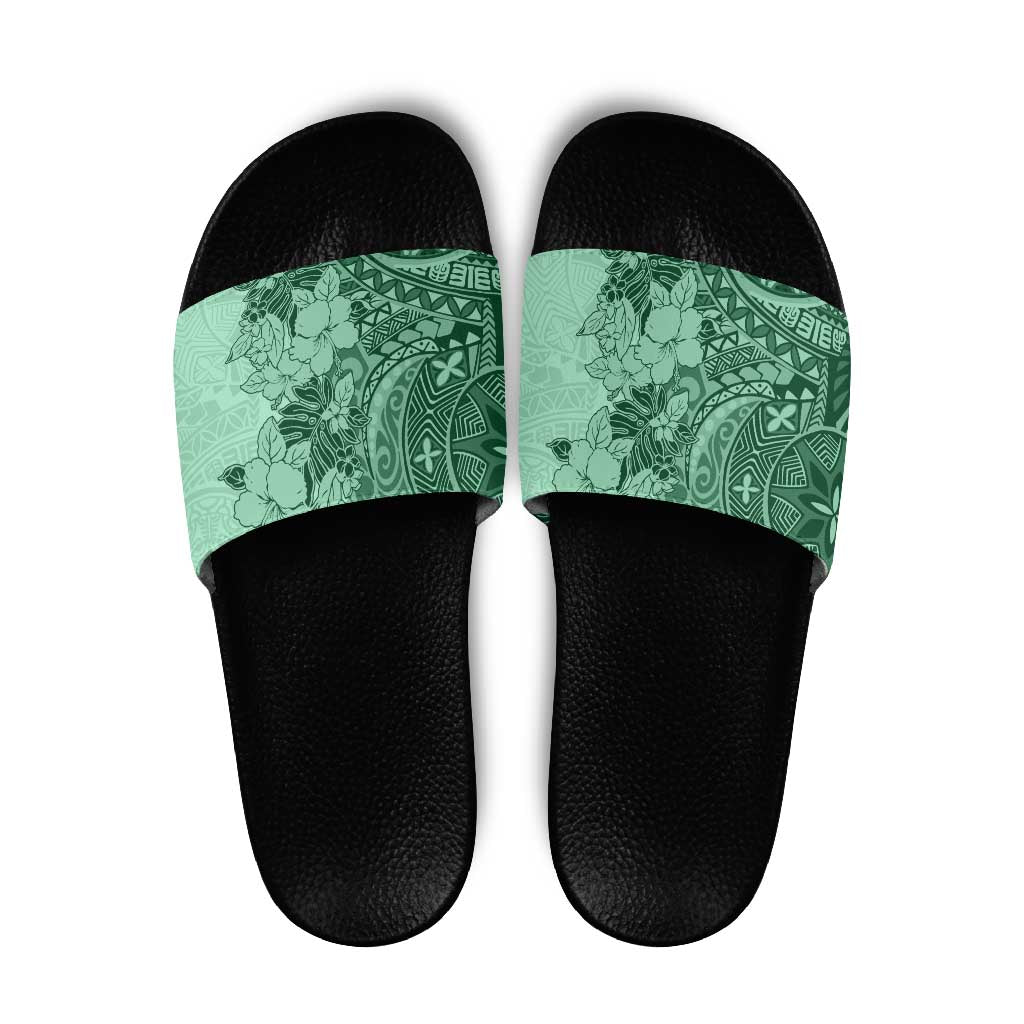Polynesia Slide Sandals Hibiscus Hawaiian Tribal Tattoo Retro Green LT9 Green - Polynesian Pride