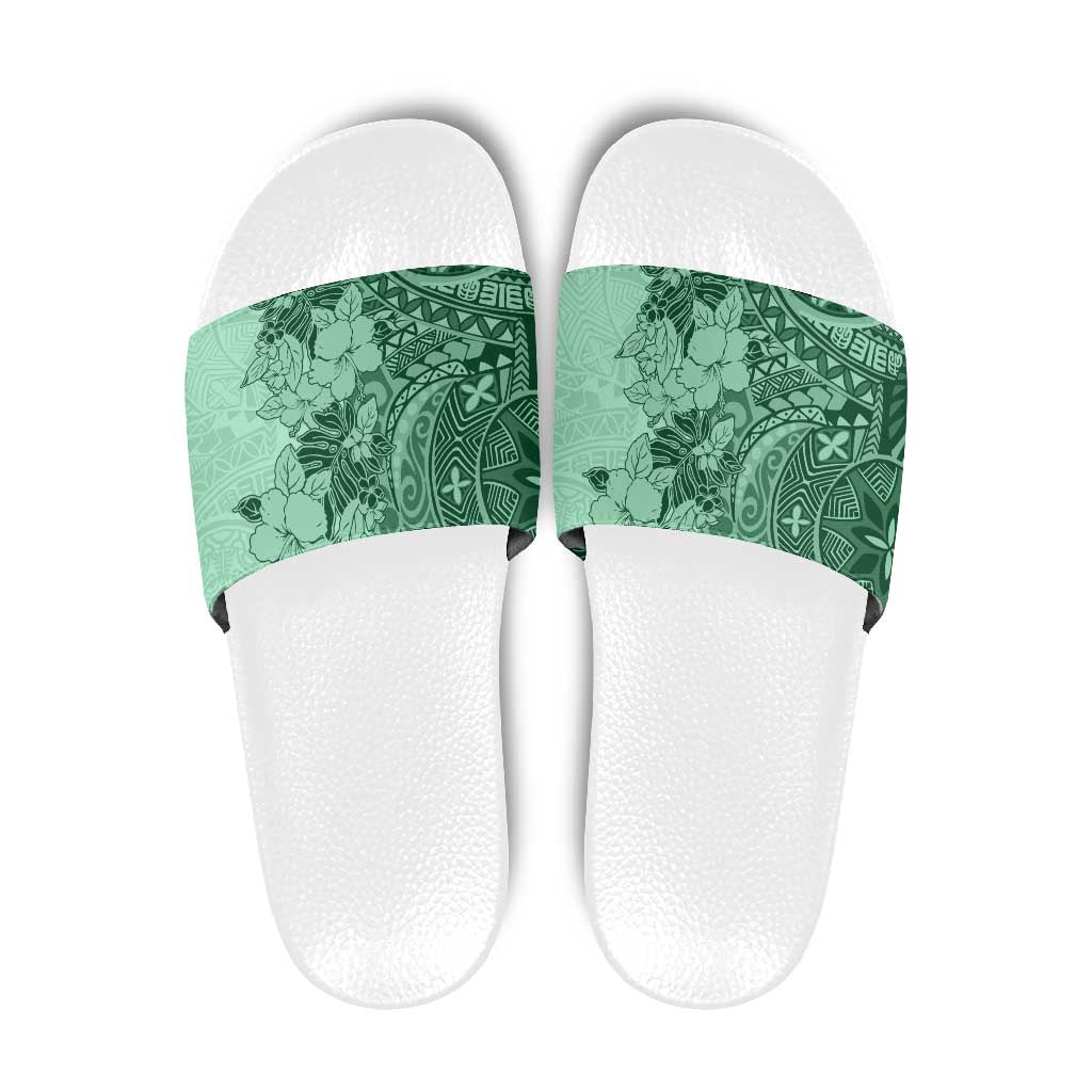 Polynesia Slide Sandals Hibiscus Hawaiian Tribal Tattoo Retro Green LT9 Green - Polynesian Pride
