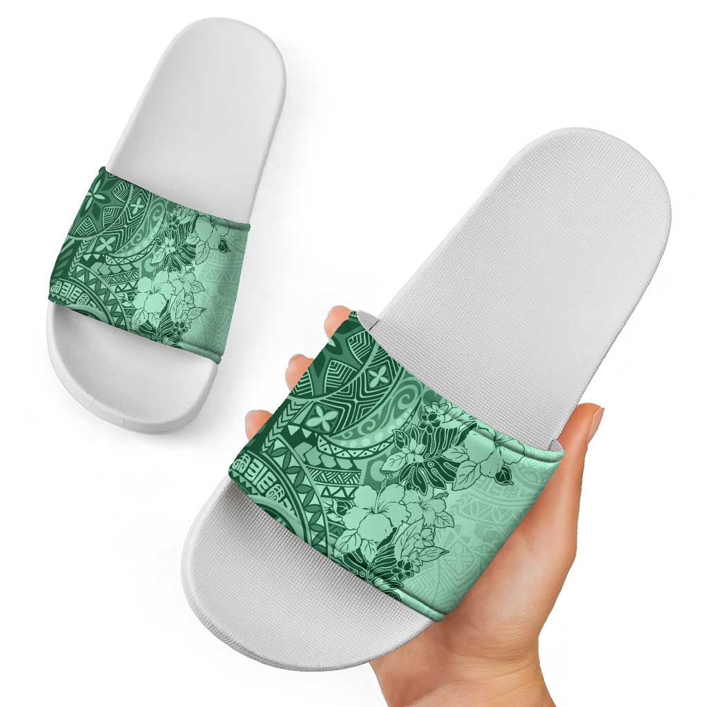 Polynesia Slide Sandals Hibiscus Hawaiian Tribal Tattoo Retro Green LT9 - Polynesian Pride