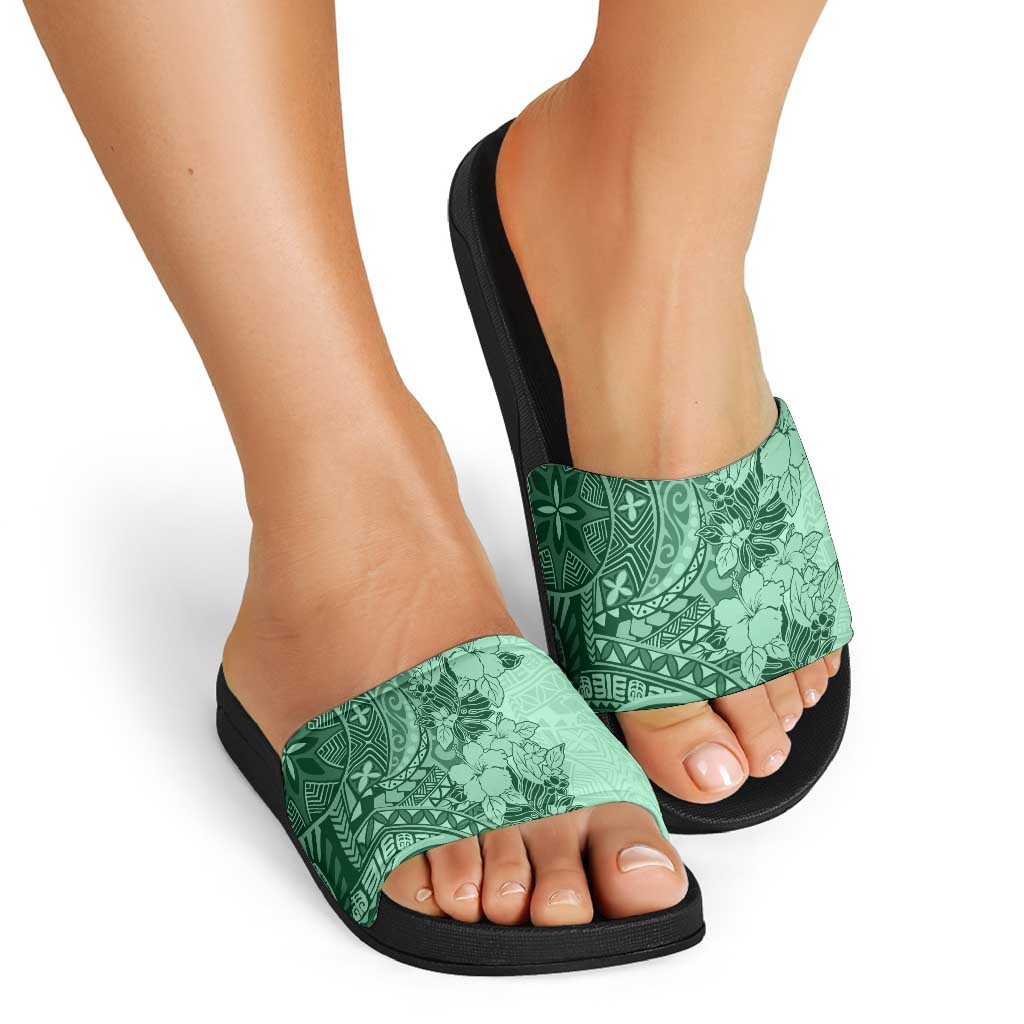 Polynesia Slide Sandals Hibiscus Hawaiian Tribal Tattoo Retro Green LT9 - Polynesian Pride