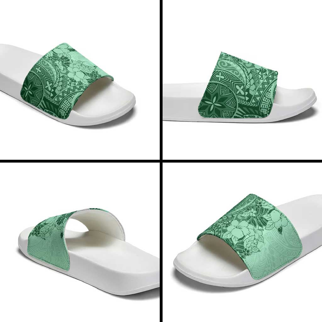 Polynesia Slide Sandals Hibiscus Hawaiian Tribal Tattoo Retro Green LT9 - Polynesian Pride
