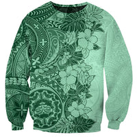Polynesia Sweatshirt Hibiscus and Hawaiian Tribal Tattoo Retro Style Green Color LT9 Unisex Green - Polynesian Pride