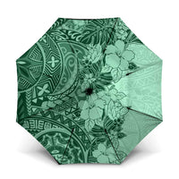 Polynesia Umbrella Hibiscus Hawaiian Tribal Tattoo Retro Green LT9 One Size Folded 11.42 inch Opened Diameter 37.4 inch Green - Polynesian Pride