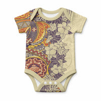 Polynesia Baby Onesie Hibiscus and Hawaiian Tribal Tattoo Retro Style Tan Color LT9 Tan - Polynesian Pride