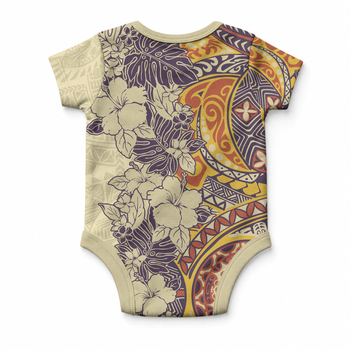 Polynesia Baby Onesie Hibiscus and Hawaiian Tribal Tattoo Retro Style Tan Color LT9 - Polynesian Pride