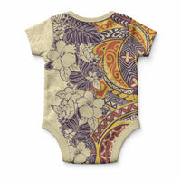 Polynesia Baby Onesie Hibiscus and Hawaiian Tribal Tattoo Retro Style Tan Color LT9 - Polynesian Pride