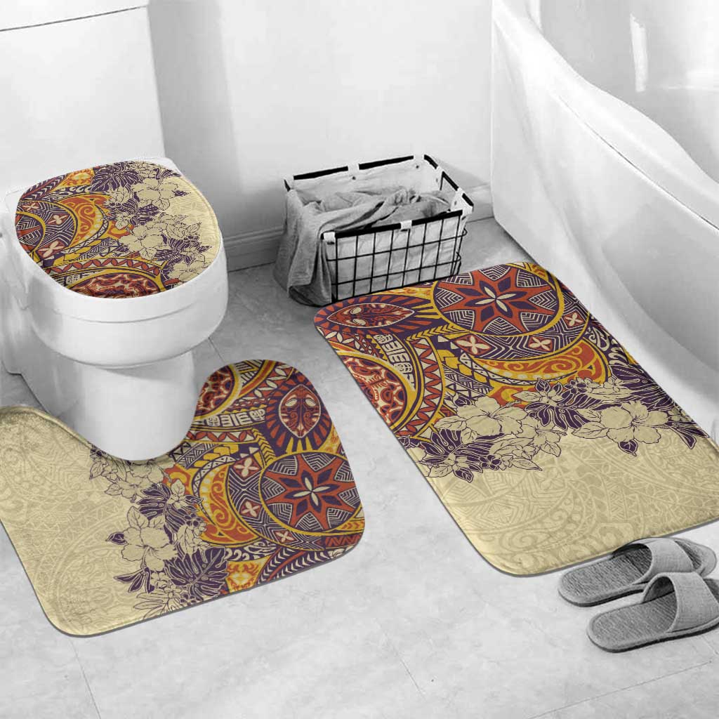 Polynesia Bathroom Set Hibiscus Hawaiian Tribal Tattoo Retro Tan LT9 Mat Set Only (3 pcs) One Size Tan - Polynesian Pride