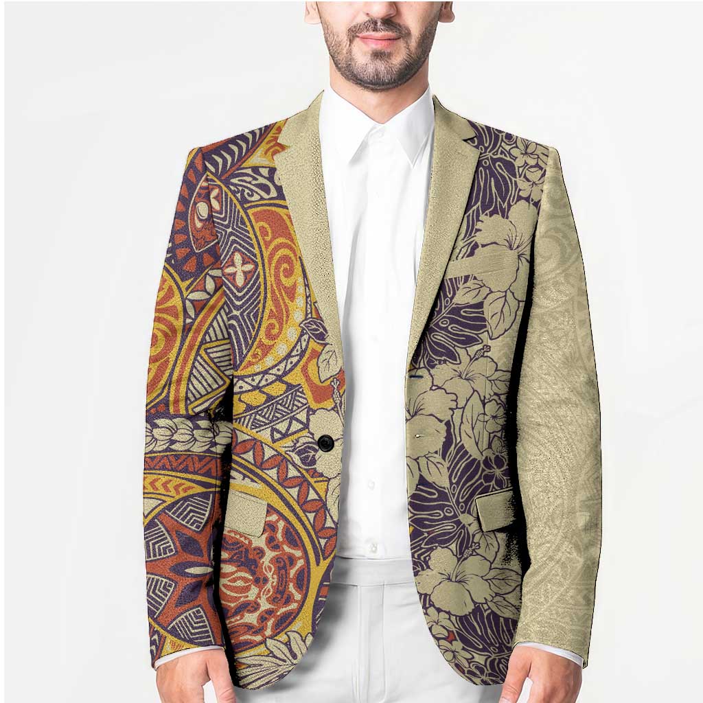 Polynesia Blazer Hibiscus Hawaiian Tribal Tattoo Retro Tan LT9 - Polynesian Pride