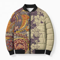 Polynesia Bomber Puffer Jacket Hibiscus Hawaiian Tribal Tattoo Retro Tan LT9 Unisex Tan - Polynesian Pride