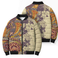 Polynesia Bomber Puffer Jacket Hibiscus Hawaiian Tribal Tattoo Retro Tan LT9 - Polynesian Pride