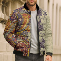 Polynesia Bomber Puffer Jacket Hibiscus Hawaiian Tribal Tattoo Retro Tan LT9 - Polynesian Pride
