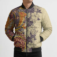 Polynesia Bomber Puffer Jacket Hibiscus Hawaiian Tribal Tattoo Retro Tan LT9 - Polynesian Pride