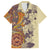 Polynesia Family Matching Puletasi Dress and Hawaiian Shirt Hibiscus and Hawaiian Tribal Tattoo Retro Style Tan Color LT9 Dad's Shirt - Short Sleeve Tan - Polynesian Pride