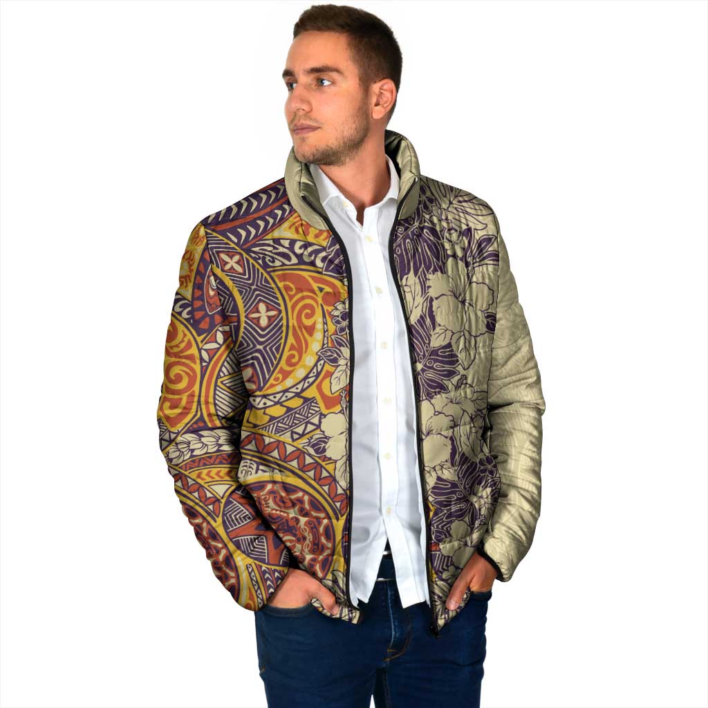 Polynesia Padded Jacket Hibiscus Hawaiian Tribal Tattoo Retro Tan LT9 - Polynesian Pride