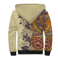 Polynesia Sherpa Hoodie Hibiscus and Hawaiian Tribal Tattoo Retro Style Tan Color LT9 - Polynesian Pride