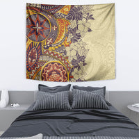 Polynesia Tapestry Hibiscus and Hawaiian Tribal Tattoo Retro Style Tan Color LT9 - Polynesian Pride