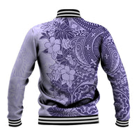 Polynesia Baseball Jacket Hibiscus and Hawaiian Tribal Tattoo Retro Style Violet Color LT9 - Polynesian Pride