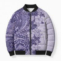 Polynesia Bomber Puffer Jacket Hibiscus Hawaiian Tribal Tattoo Retro Violet LT9 Unisex Violet - Polynesian Pride