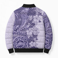 Polynesia Bomber Puffer Jacket Hibiscus Hawaiian Tribal Tattoo Retro Violet LT9 - Polynesian Pride