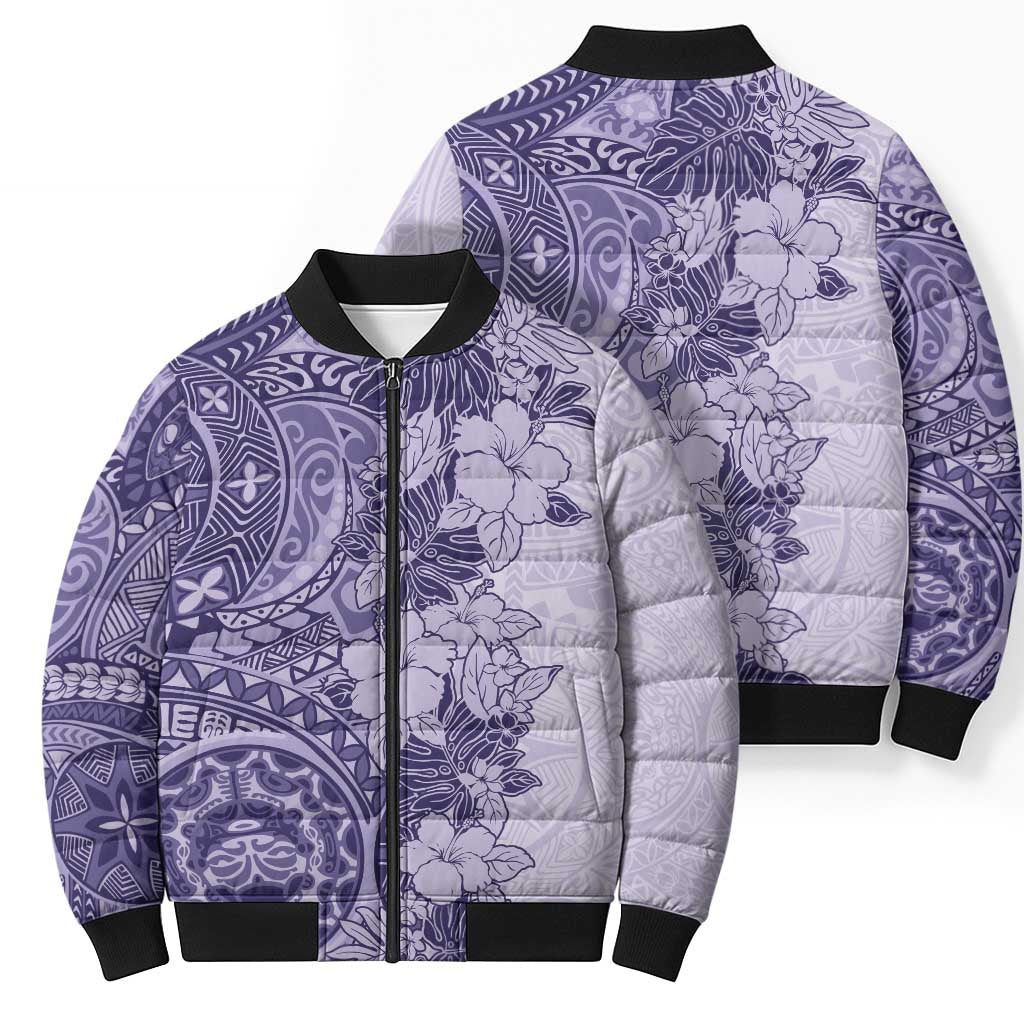 Polynesia Bomber Puffer Jacket Hibiscus Hawaiian Tribal Tattoo Retro Violet LT9 - Polynesian Pride