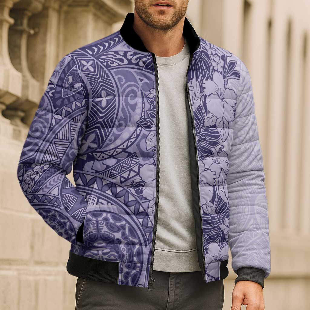 Polynesia Bomber Puffer Jacket Hibiscus Hawaiian Tribal Tattoo Retro Violet LT9 - Polynesian Pride