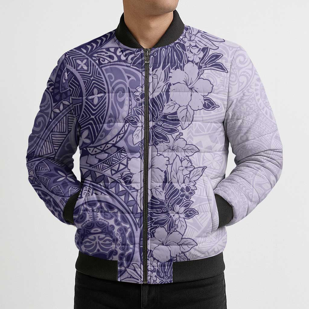 Polynesia Bomber Puffer Jacket Hibiscus Hawaiian Tribal Tattoo Retro Violet LT9 - Polynesian Pride