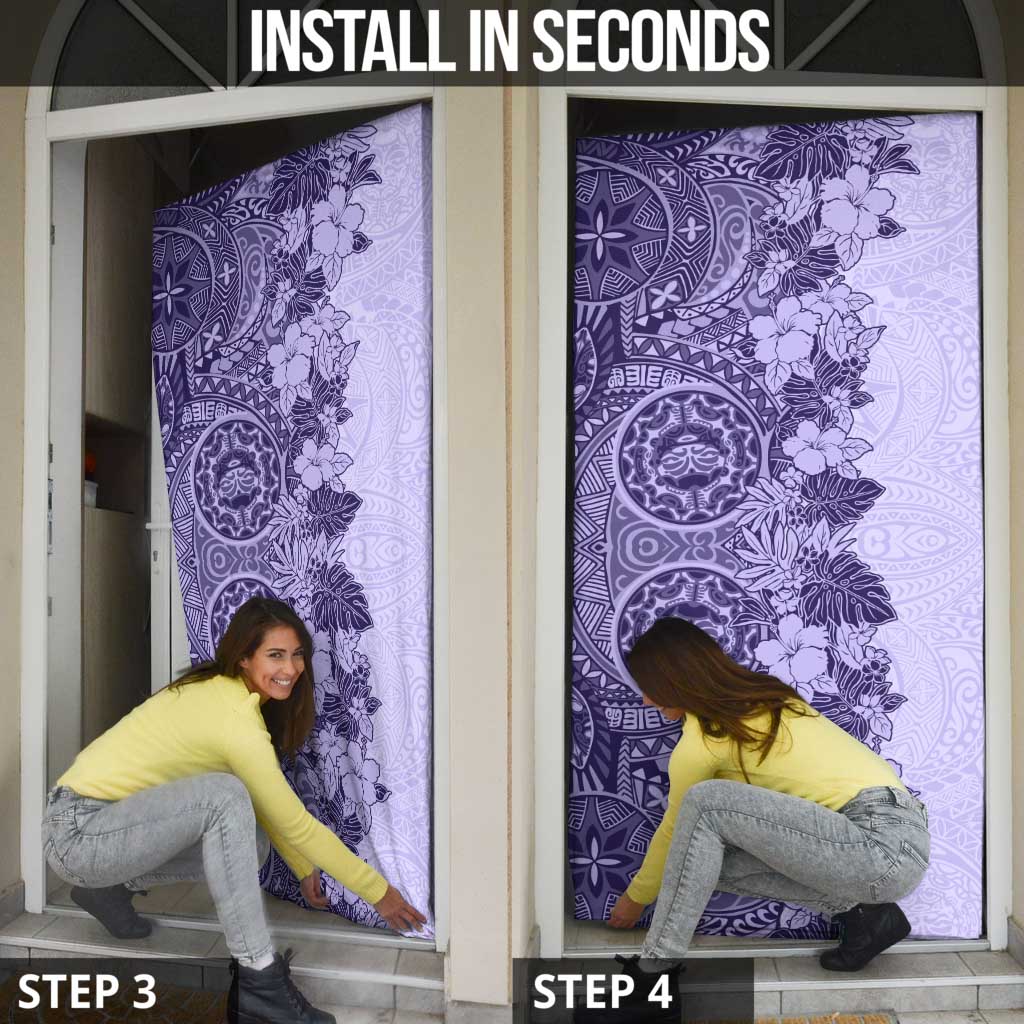 Polynesia Door Cover Hibiscus Hawaiian Tribal Tattoo Retro Violet LT9 - Polynesian Pride