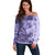 Polynesia Off Shoulder Sweater Hibiscus and Hawaiian Tribal Tattoo Retro Style Violet Color LT9 Women Violet - Polynesian Pride