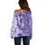 Polynesia Off Shoulder Sweater Hibiscus and Hawaiian Tribal Tattoo Retro Style Violet Color LT9 - Polynesian Pride