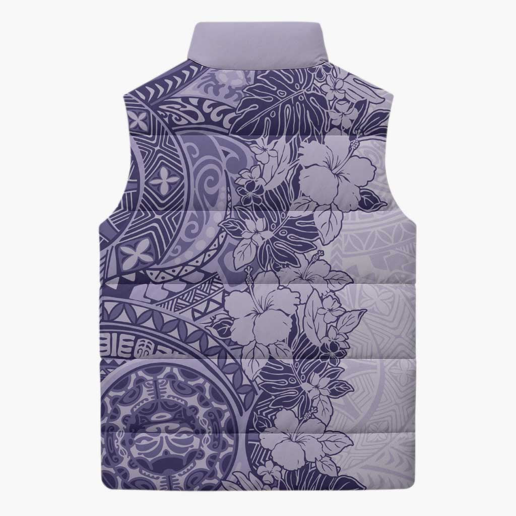 Polynesia Sleeveless Puffer Jacket Hibiscus Hawaiian Tribal Tattoo Retro Violet LT9 - Polynesian Pride