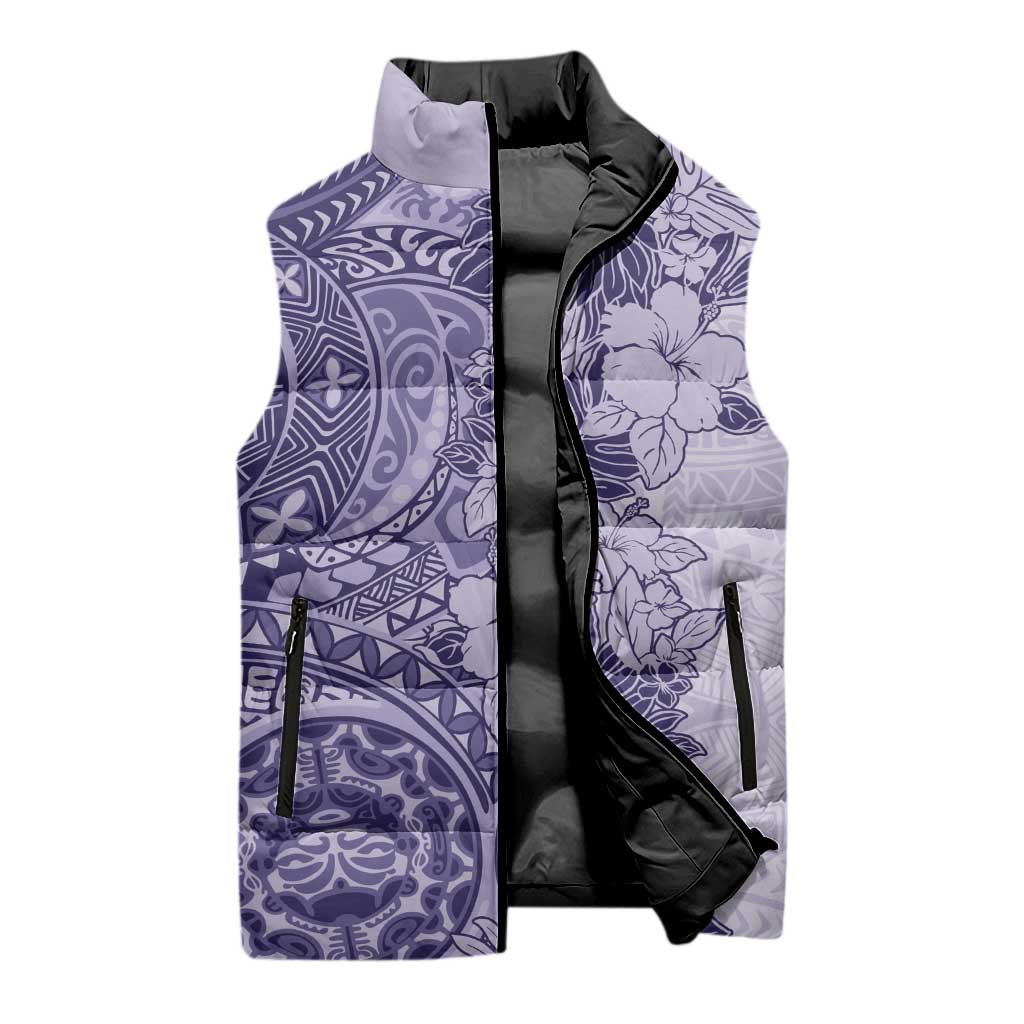 Polynesia Sleeveless Puffer Jacket Hibiscus Hawaiian Tribal Tattoo Retro Violet LT9 - Polynesian Pride