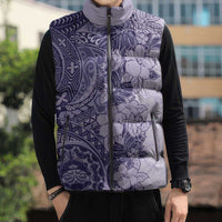 Polynesia Sleeveless Puffer Jacket Hibiscus Hawaiian Tribal Tattoo Retro Violet LT9 - Polynesian Pride