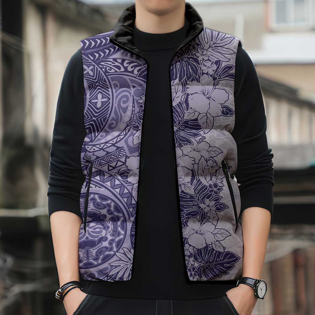 Polynesia Sleeveless Puffer Jacket Hibiscus Hawaiian Tribal Tattoo Retro Violet LT9 - Polynesian Pride