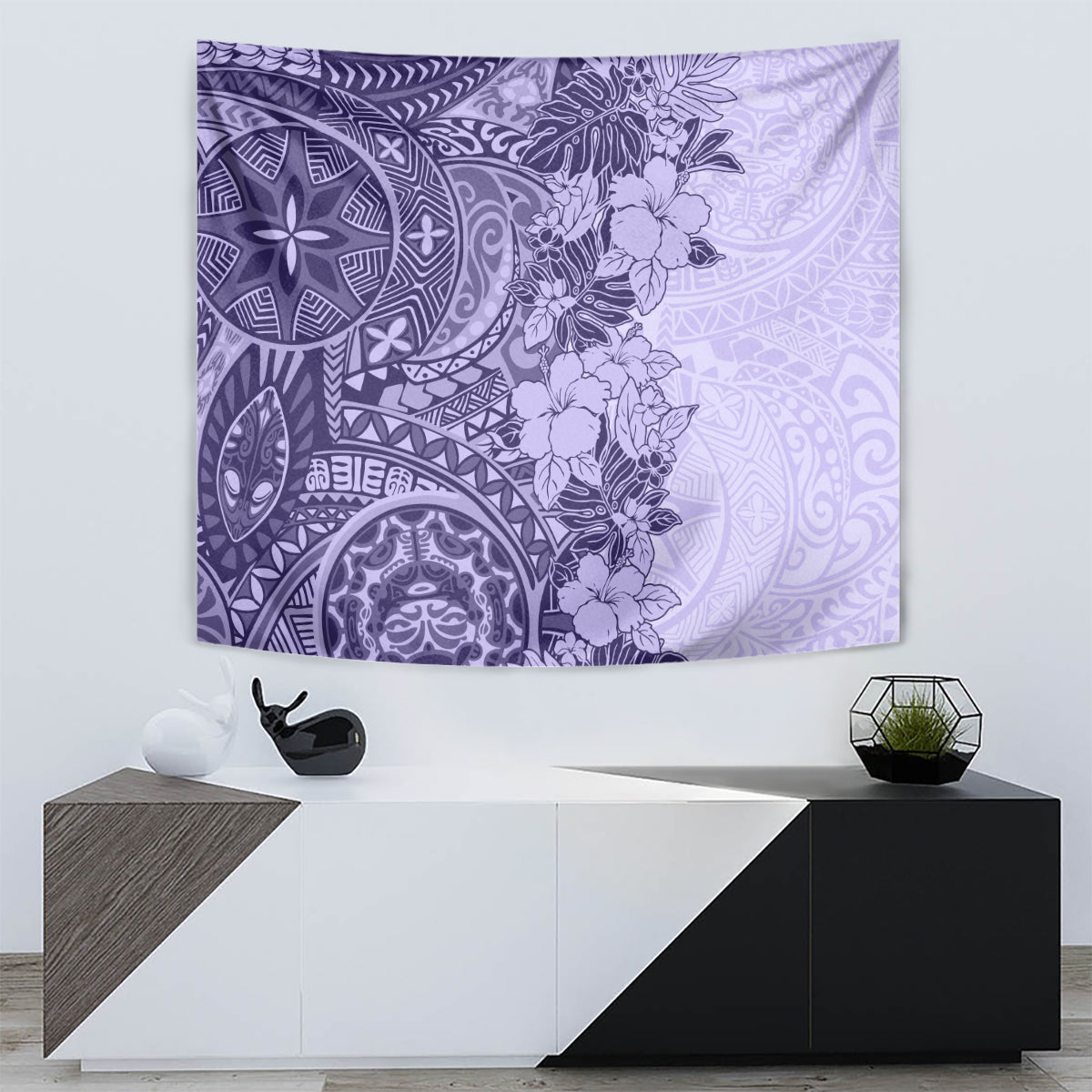 Polynesia Tapestry Hibiscus and Hawaiian Tribal Tattoo Retro Style Violet Color LT9 - Polynesian Pride