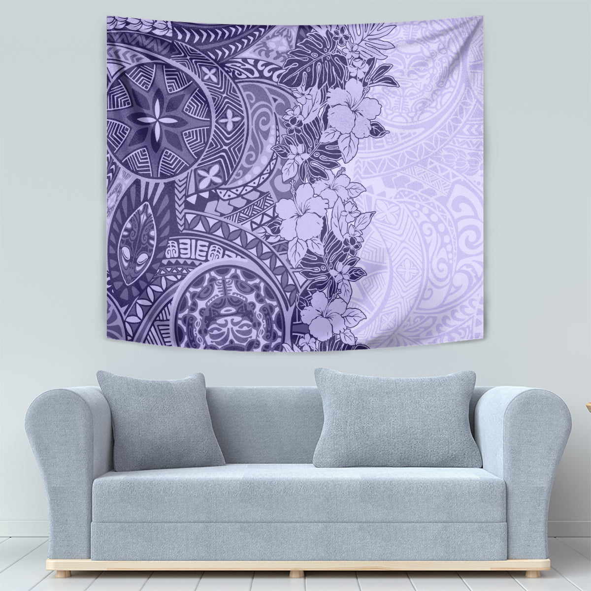 Polynesia Tapestry Hibiscus and Hawaiian Tribal Tattoo Retro Style Violet Color LT9 - Polynesian Pride