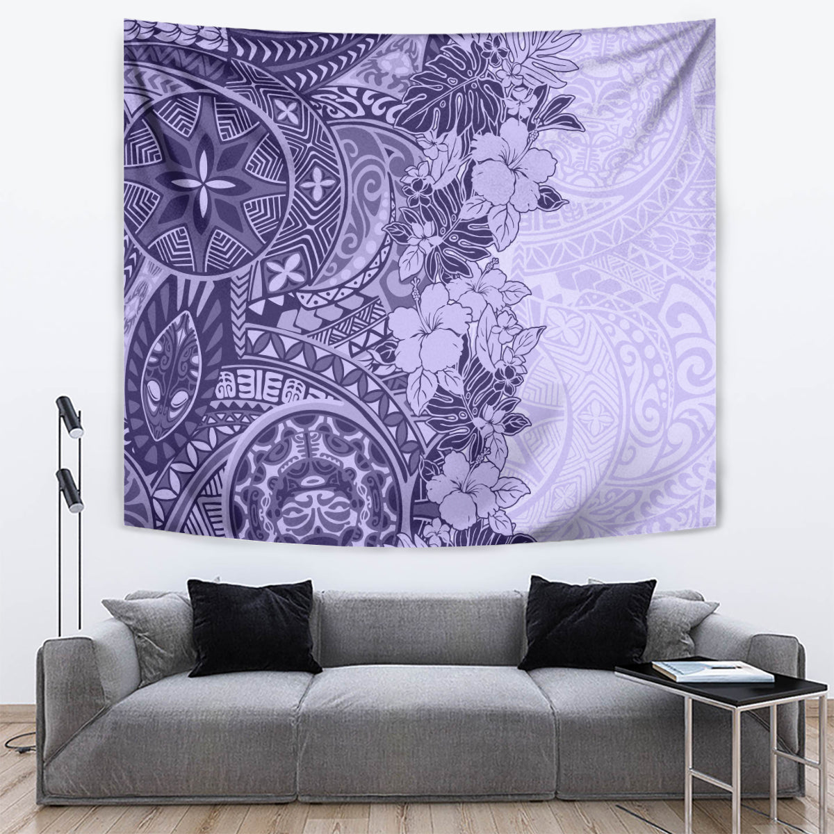 Polynesia Tapestry Hibiscus and Hawaiian Tribal Tattoo Retro Style Violet Color LT9 - Polynesian Pride
