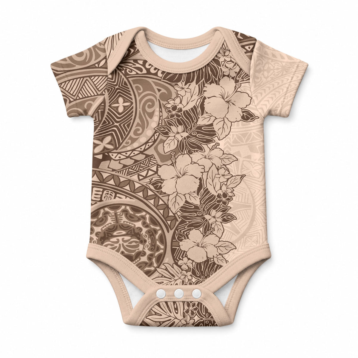 Polynesia Baby Onesie Hibiscus and Hawaiian Tribal Tattoo Retro Style Pink Pastel LT9 Pink Pastel - Polynesian Pride