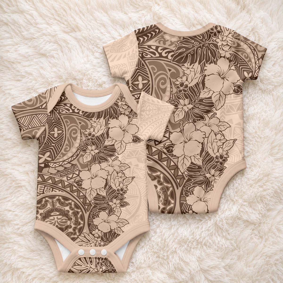 Polynesia Baby Onesie Hibiscus and Hawaiian Tribal Tattoo Retro Style Pink Pastel LT9 - Polynesian Pride