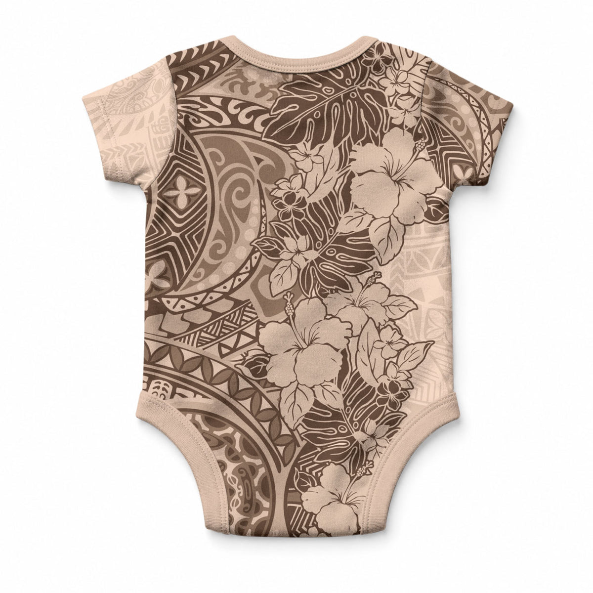 Polynesia Baby Onesie Hibiscus and Hawaiian Tribal Tattoo Retro Style Pink Pastel LT9 - Polynesian Pride