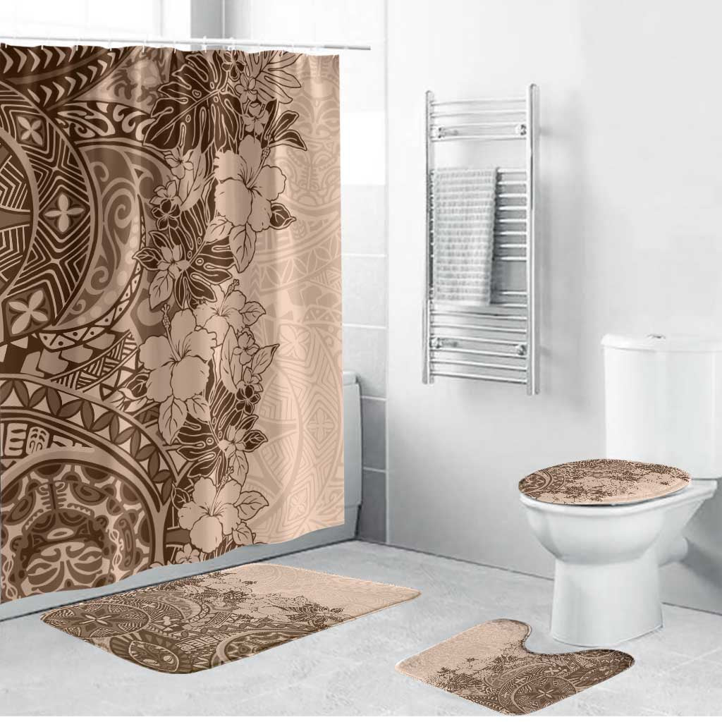 Polynesia Bathroom Set Hibiscus Hawaiian Tribal Tattoo Retro Pink Pastel LT9 Bathroom Set (4 pcs) Pink Pastel - Polynesian Pride