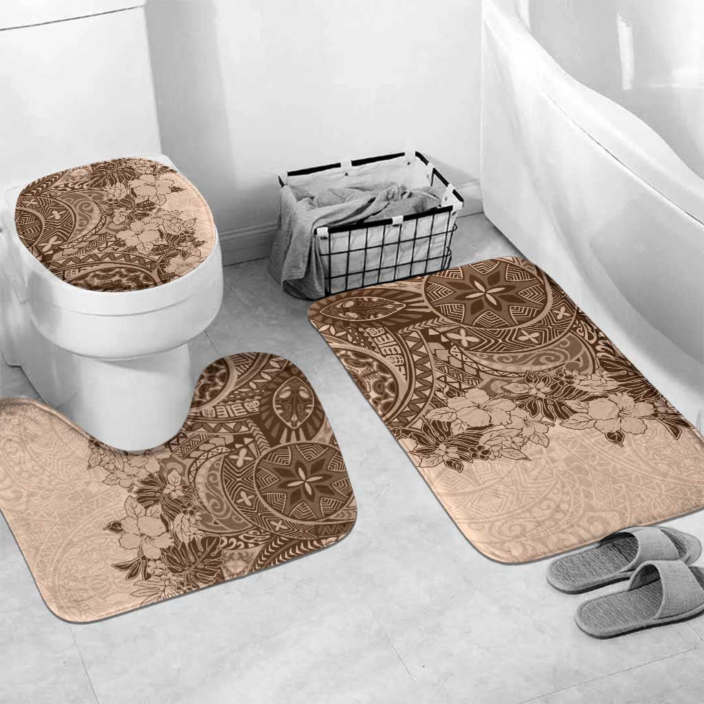 Polynesia Bathroom Set Hibiscus Hawaiian Tribal Tattoo Retro Pink Pastel LT9 Mat Set Only (3 pcs) One Size Pink Pastel - Polynesian Pride