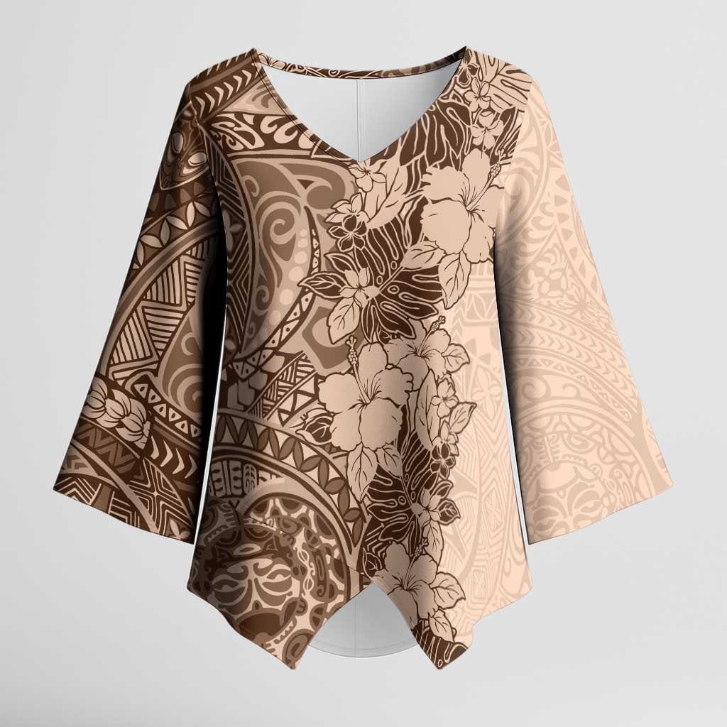 Polynesia Kimono Sleeve Blouse Hibiscus Hawaiian Tribal Tattoo Retro Pink Pastel LT9 Female Pink Pastel - Polynesian Pride