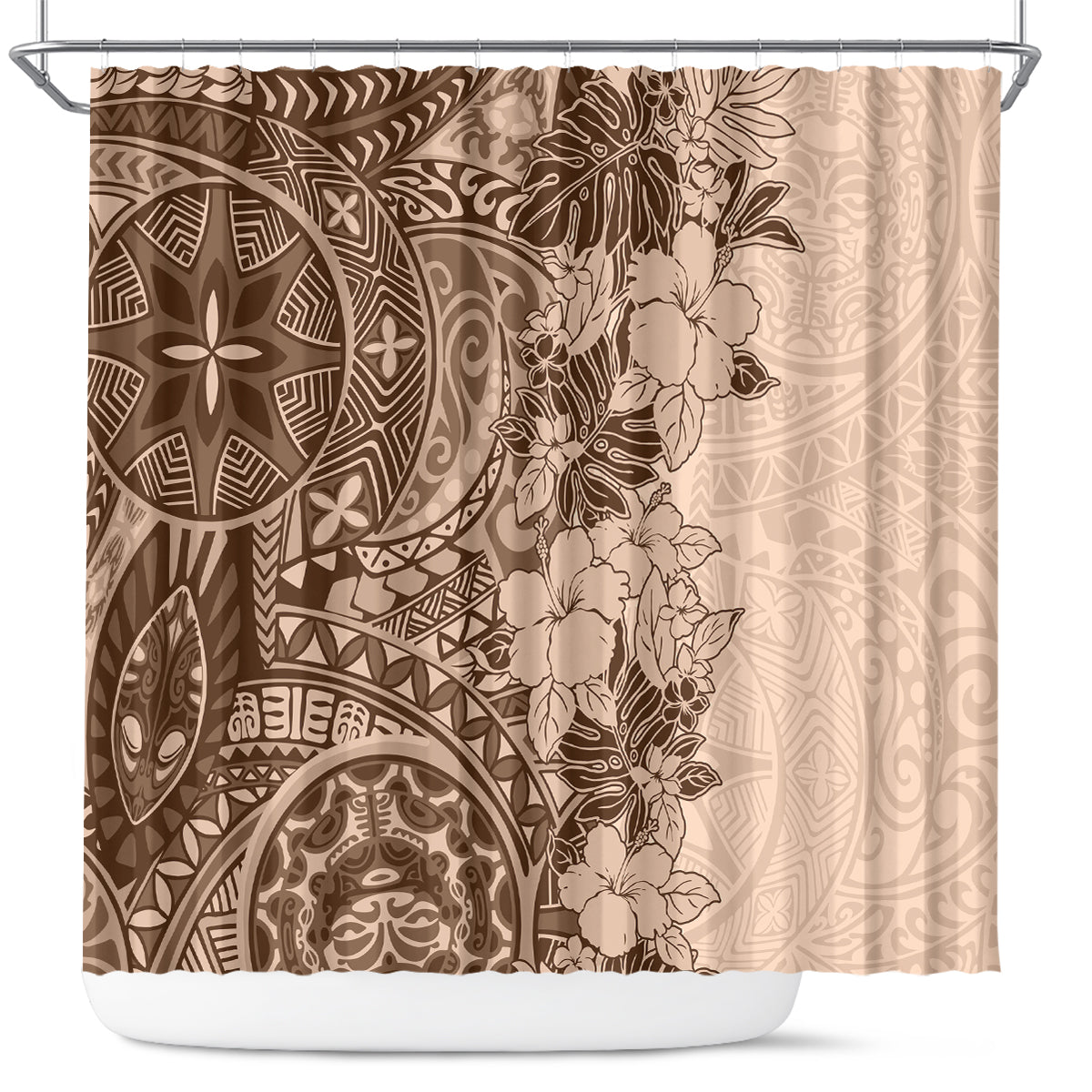 Polynesia Shower Curtain Hibiscus and Hawaiian Tribal Tattoo Retro Style Pink Pastel LT9 Pink Pastel - Polynesian Pride