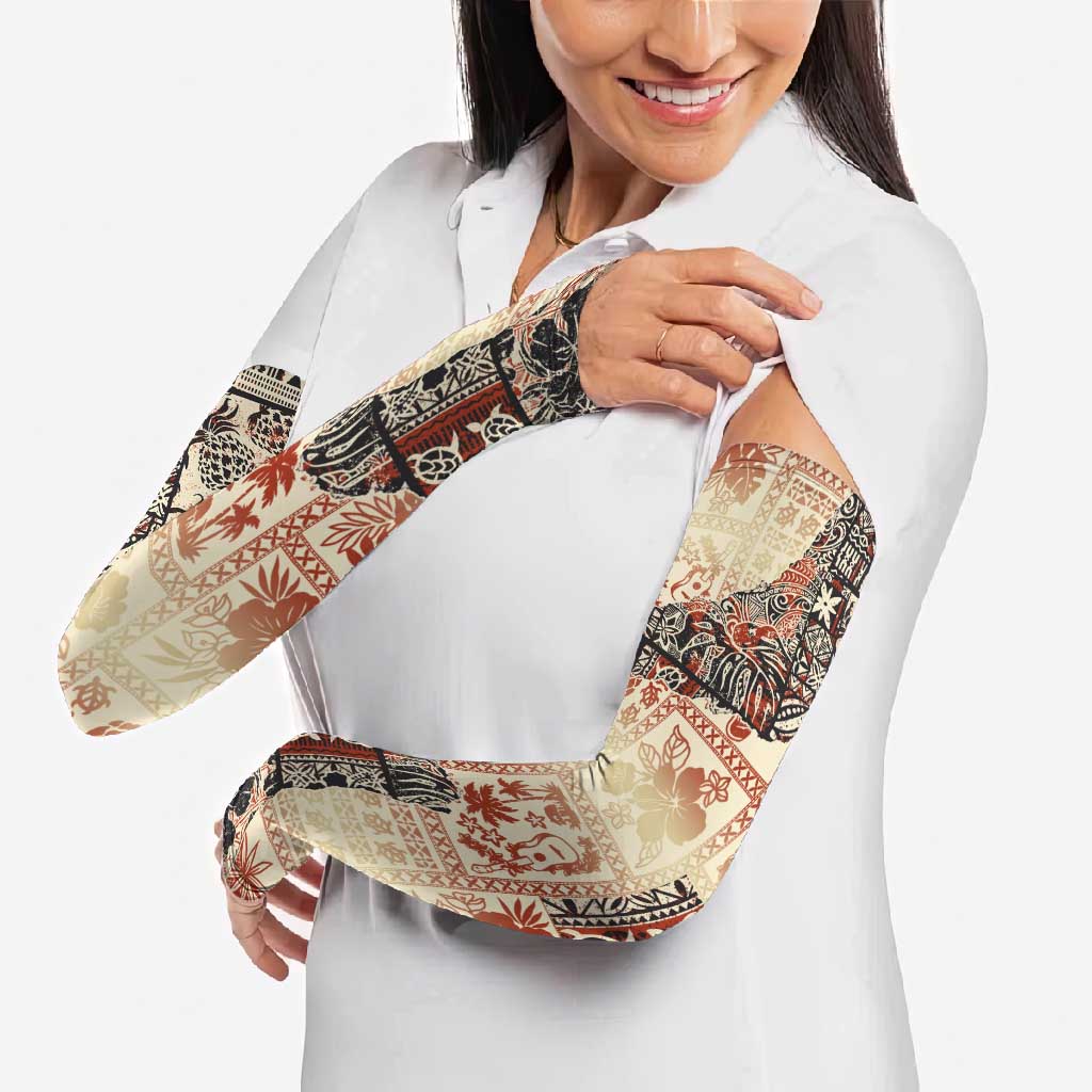 Hawaii Beige Version Arm Sleeves Aloha Tribal Pattern LT9 - Polynesian Pride