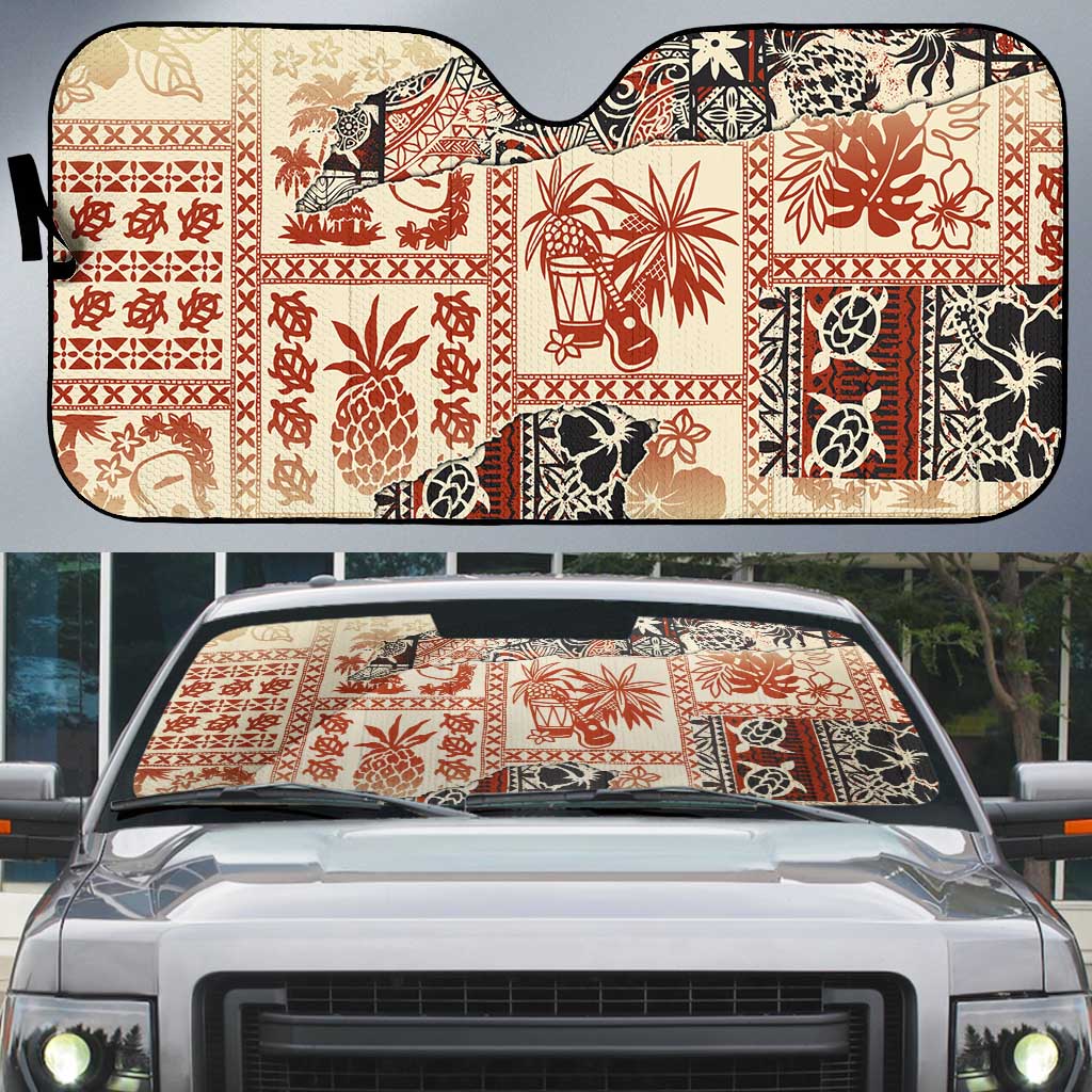 Hawaii Beige Version Auto Sun Shade Aloha Tribal Pattern LT9 Beige - Polynesian Pride
